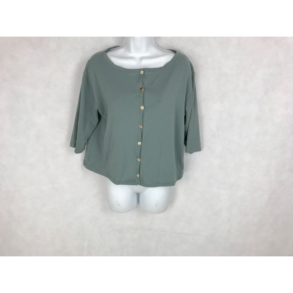 Matthildur Womens XL MxM Blue Button Down Lagenlook Crop Top Cotton